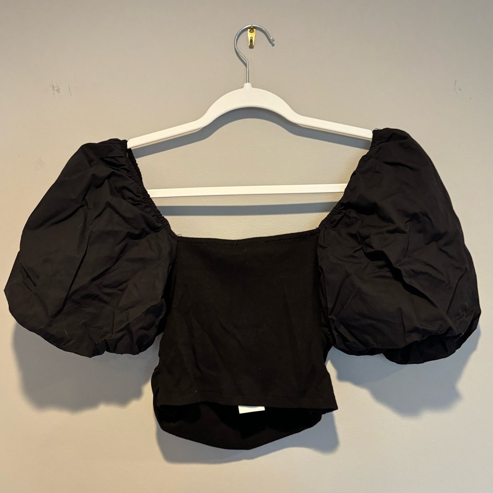 Women's Black Zara Puff Short Sleeve Top - Size Small NWT - Picture 3 of 11